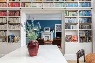 a color organized bookshelf