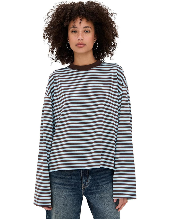 Lioness Women's Bloom Long Sleeve Tee, Chocolate Sea Stripe, S