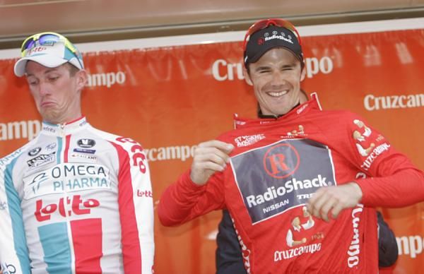 An ecstatic Markel Irizar (RadioShack) dons the final leader's jersey of the Rutal del Sol.