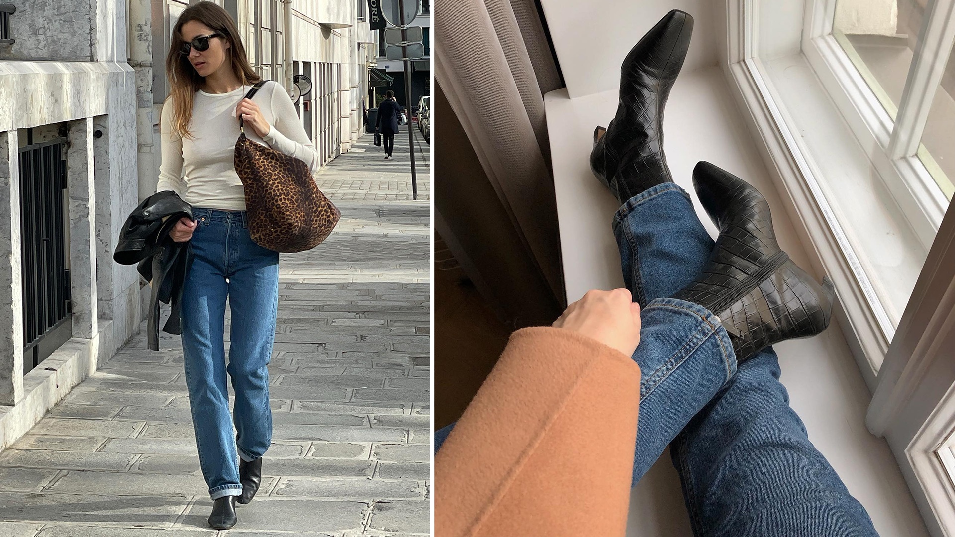 collage showing two style influencers Anne-Laure Mais and Johanna Piispa wearing chic jeans and boots outfits for 2025 2026