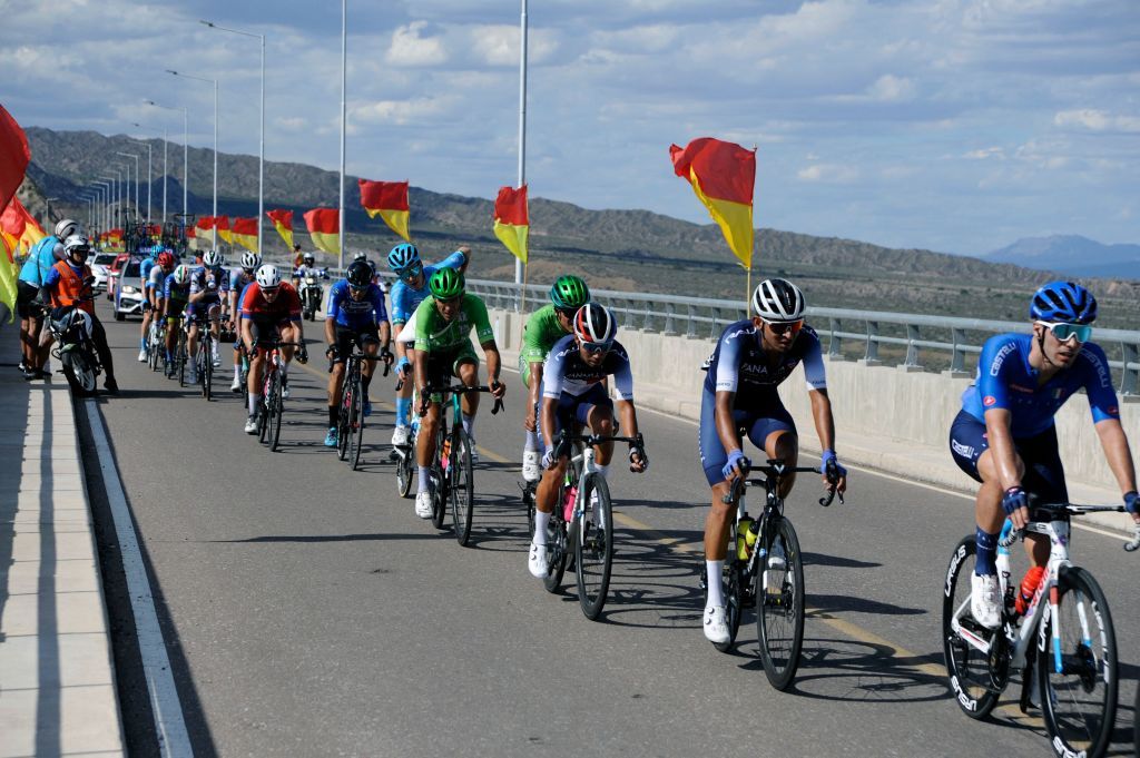 Cyclists compete in the 6th stage of the Vuelta a San Juan 2023 in San Juan Argentina on January 28 2023 Photo by Andres Larrovere AFP Photo by ANDRES LARROVEREAFP via Getty Images