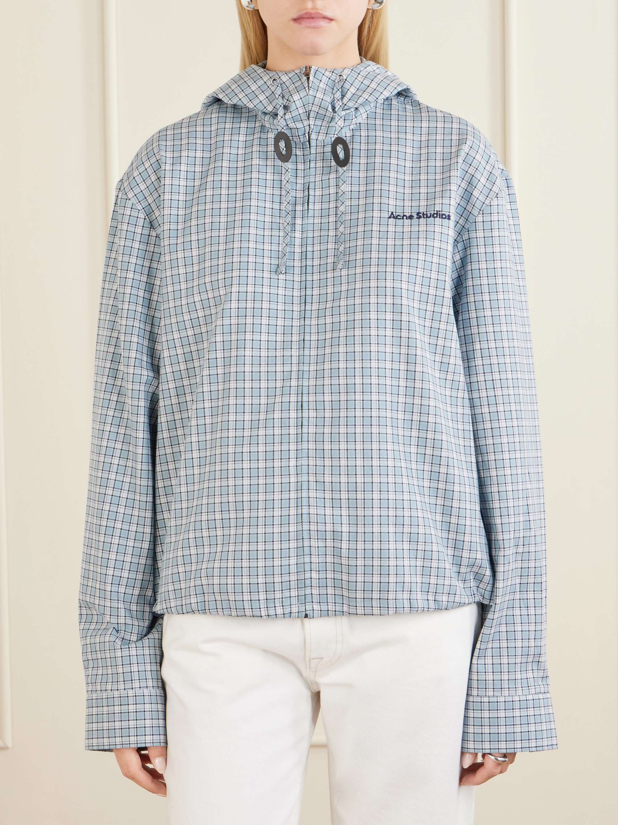 Ofass Summery Logo-Embroidered Checked Cotton Jacket