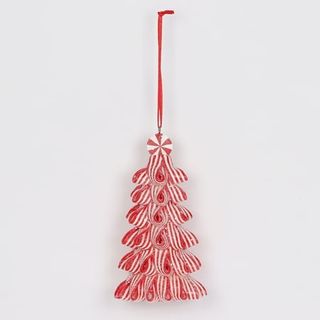 Red & White Striped Tree Clay Christmas Ornament, 4.75 In, by Holiday Time