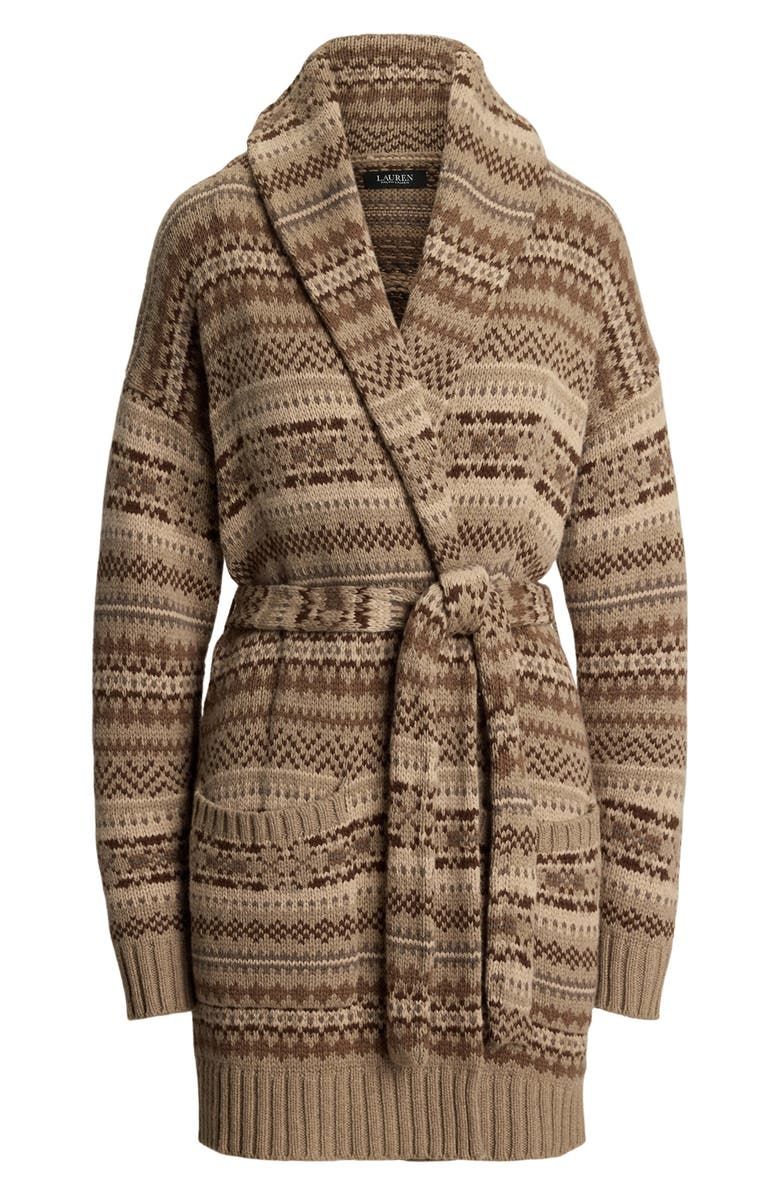 Fair Isle Belted Wool Blend Cardigan