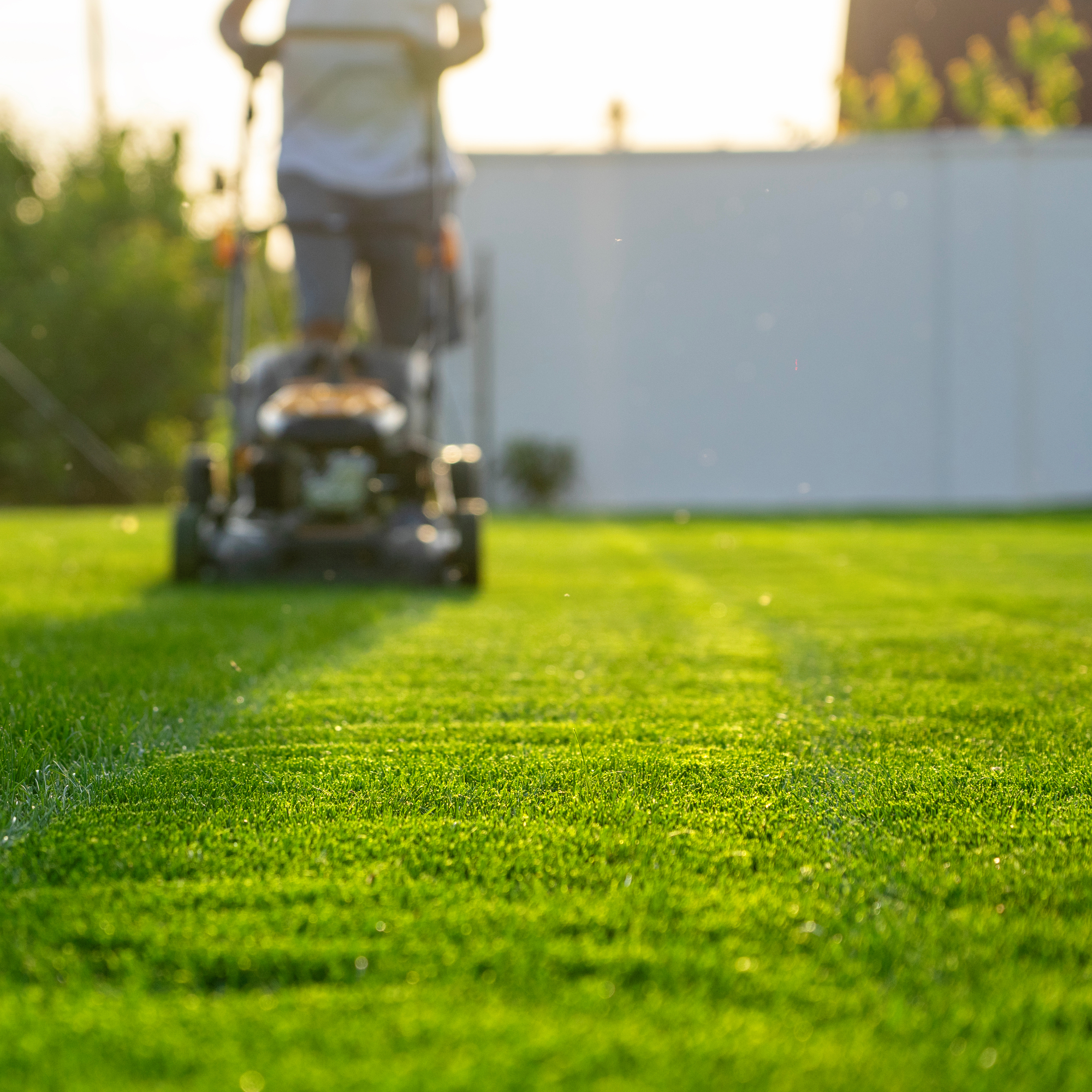 man mowing lawn of healthy green grass