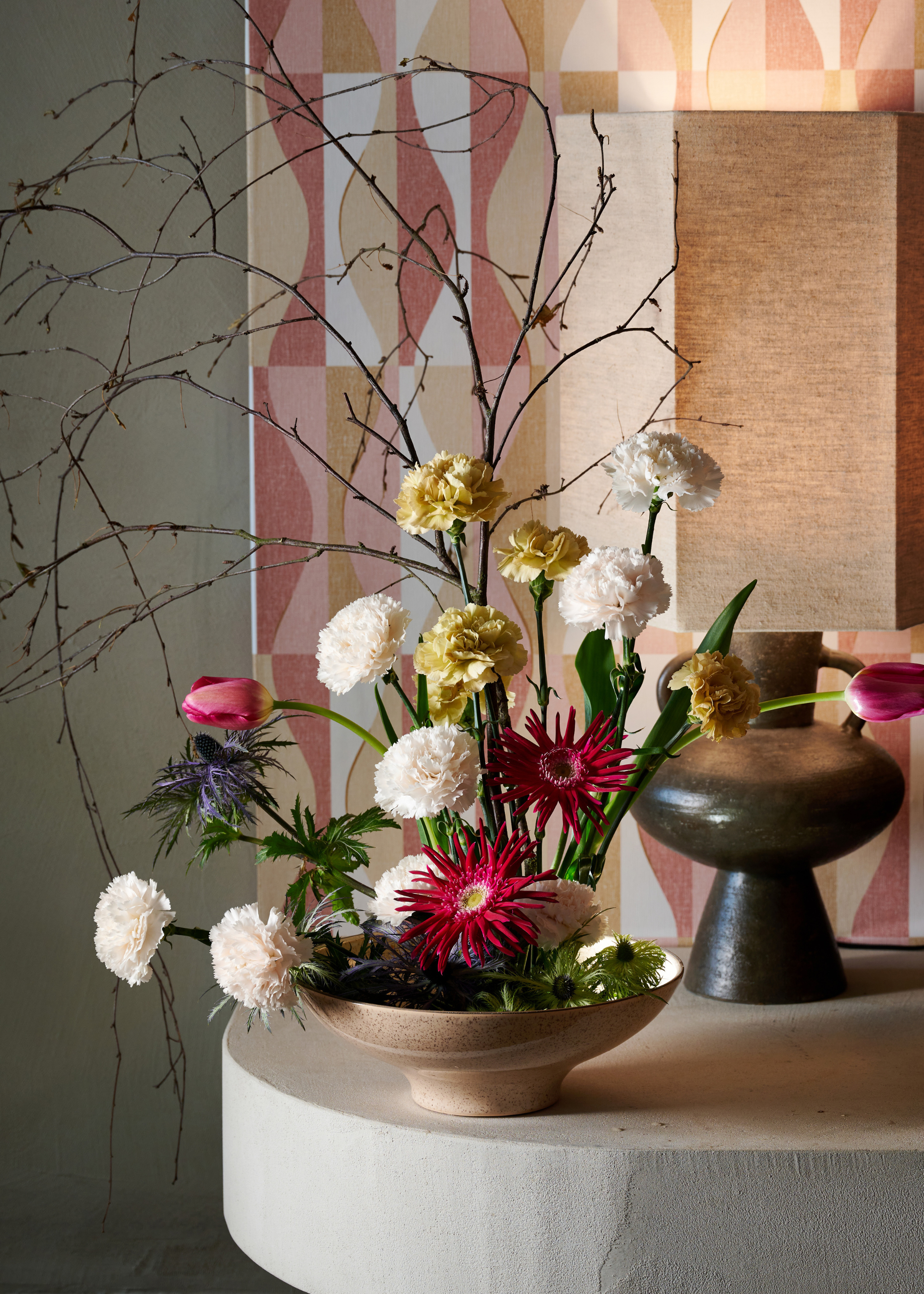 A flower arrangement featuring chrysanthemums