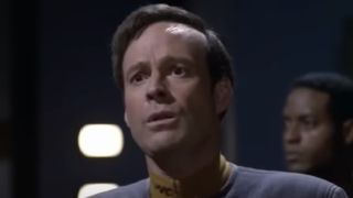 Barclay trying to plead with Starfleet in 