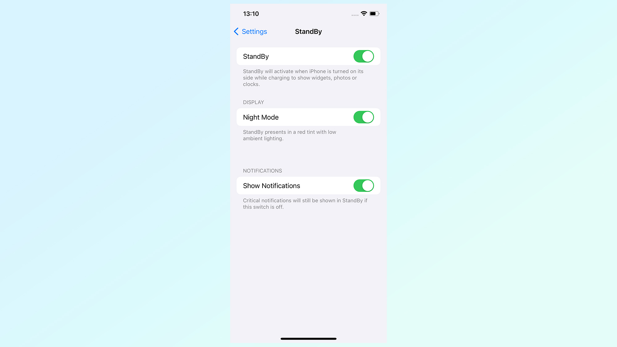 menú de configuración del modo de espera de ios 17 beta 2