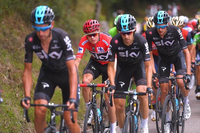Chris Froome riders among Team Sky during stage 18 at the Vuelta