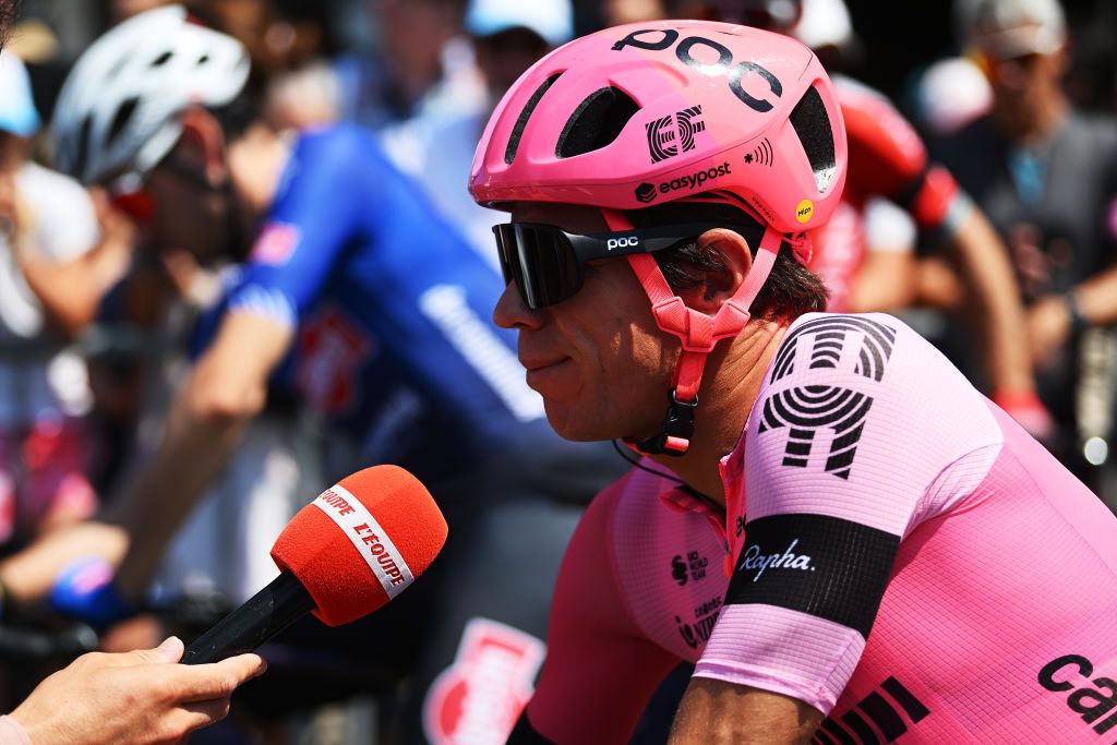 TBACH SWITZERLAND JUNE 17 Rigoberto Uran of Colombia and Team EF EducationEasyPost prior to the 86th Tour de Suisse 2023 Stage 7 a 1835km stage from Tbach to Weinfelden UCIWT on June 17 2023 in Tbach Switzerland Photo by Dario BelingheriGetty Images