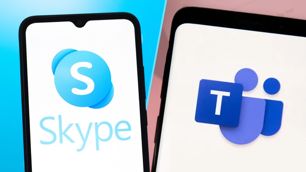 A composite image showing Skype and Microsoft Teams side by side