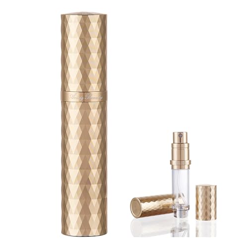 Aricizbeauty Travel Refillable Perfume Atomizer 0.17fl.oz/5ml. Cologne Pocket Recyclable Portable Sprayer Bottle. Mini Scent Pump Case Dispenser Perfume Container(gold)