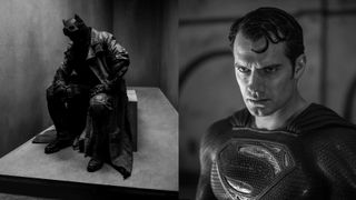 Black-and-white portraits of Ben Affleck as Batman and Henry Cavill as Superman, taken by Zack Snyder on a Leica M10 Monochrom