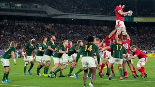 Lineout during a rugby match between Wales and South Africa