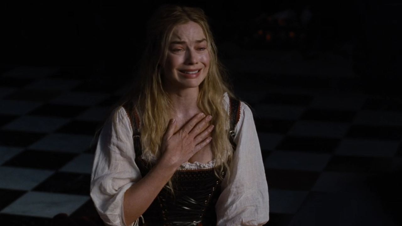 Margot Robbie crying in Wuthering Heights