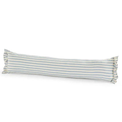 blue and white striped scalloped edge draught excluder