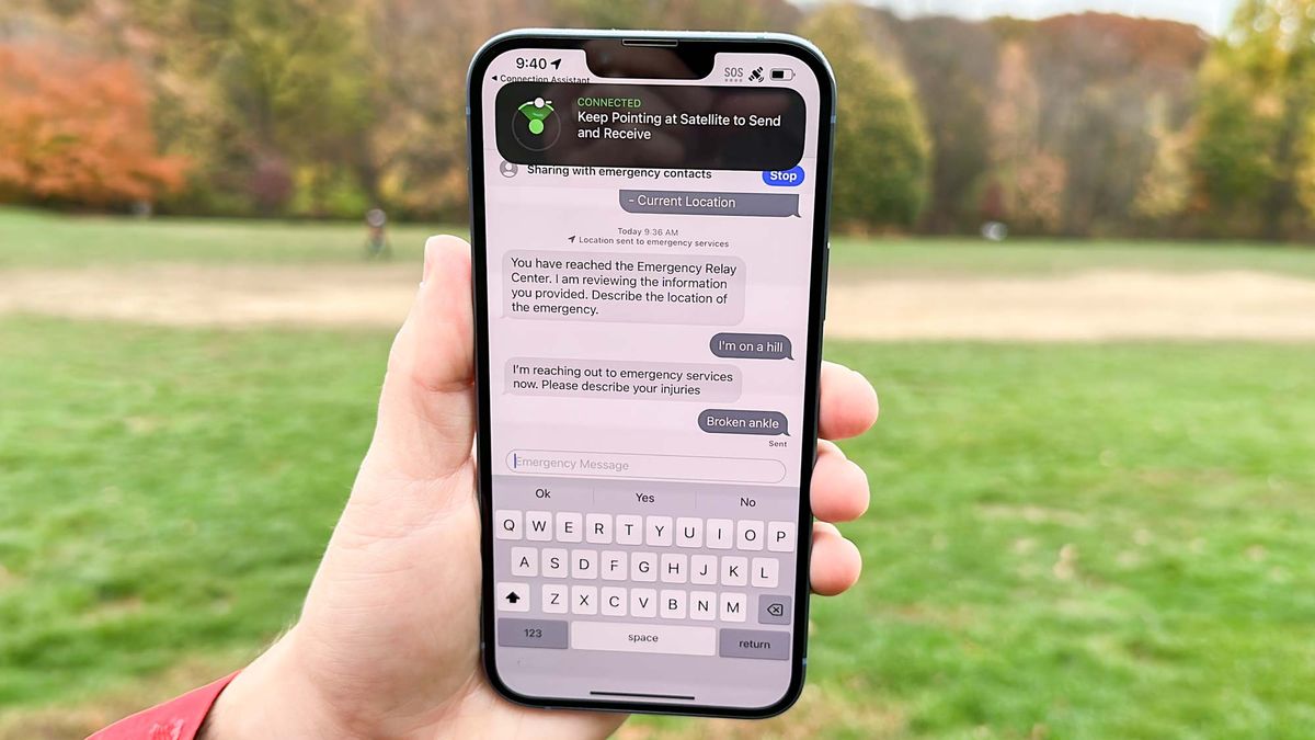 Emergency SOS via Satellite describing emergency via text message