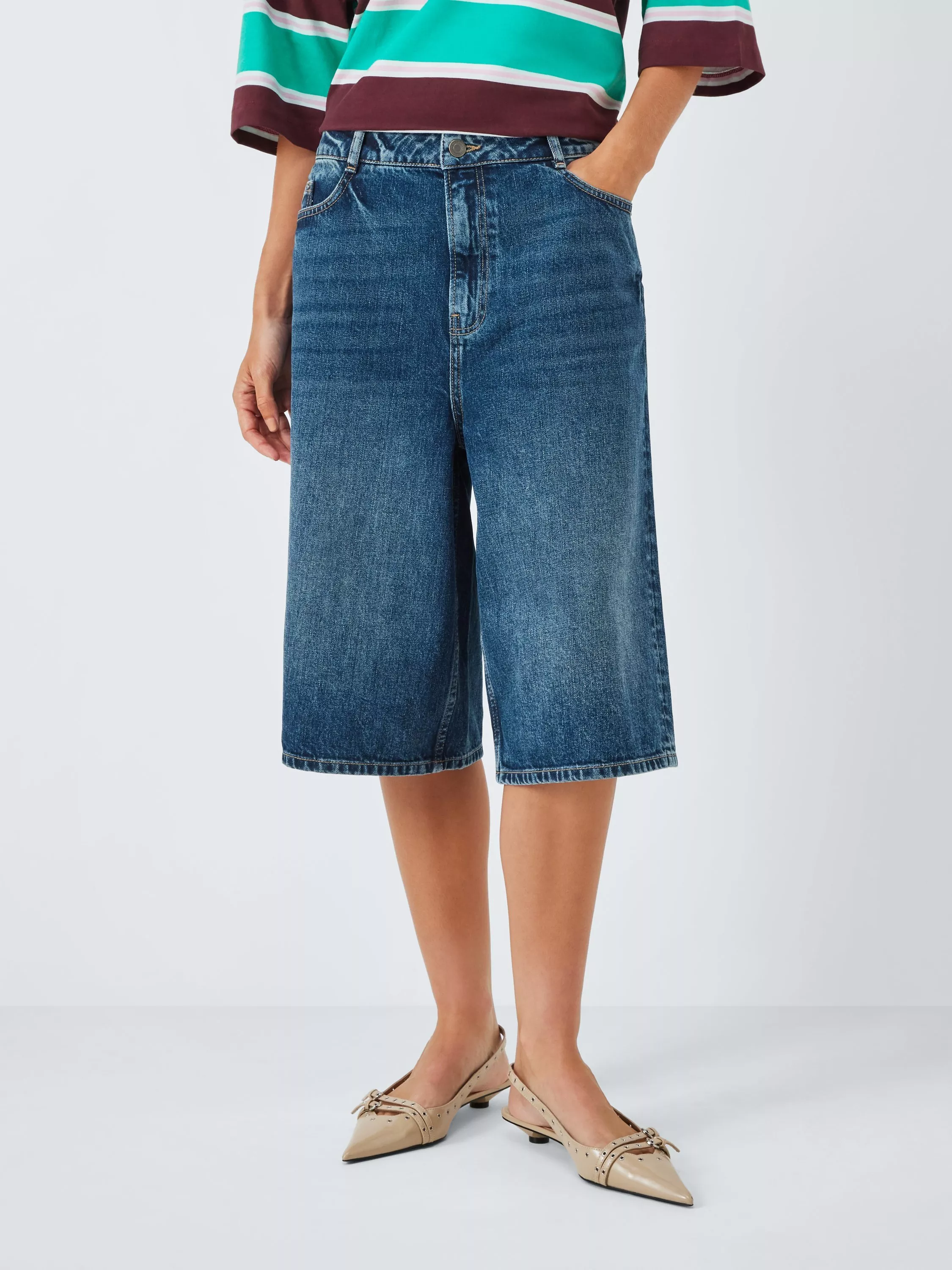 John Lewis Anyday Denim Bermuda Shorts, Mid Wash