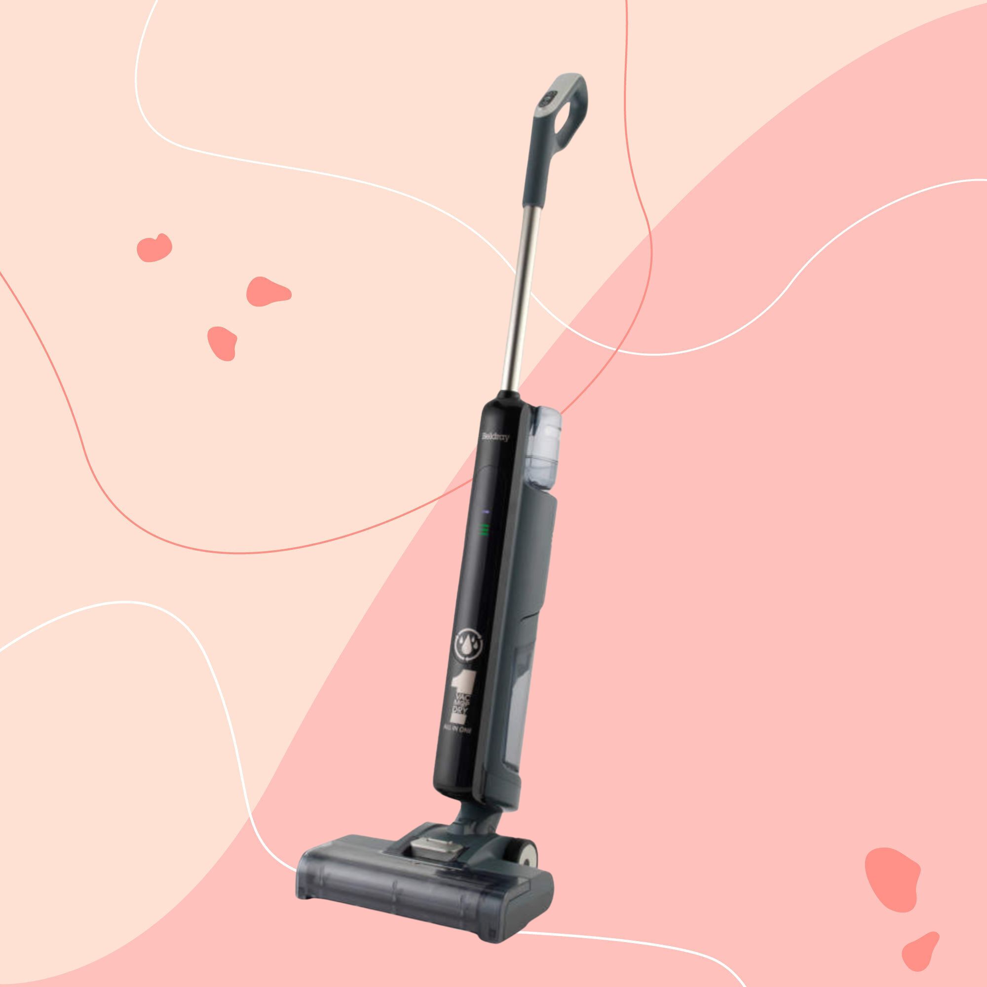 Beldray all in one hard floor cleaner on a pink background