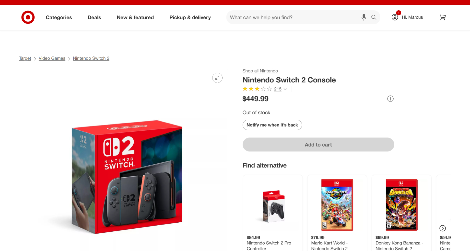 Nintendo Switch 2 console out of stock at Target