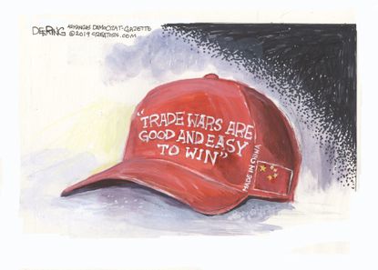 Political Cartoon U.S. MAGA hat trade wars