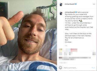 Christian Eriksen gives a thumbs up in an Instagram post