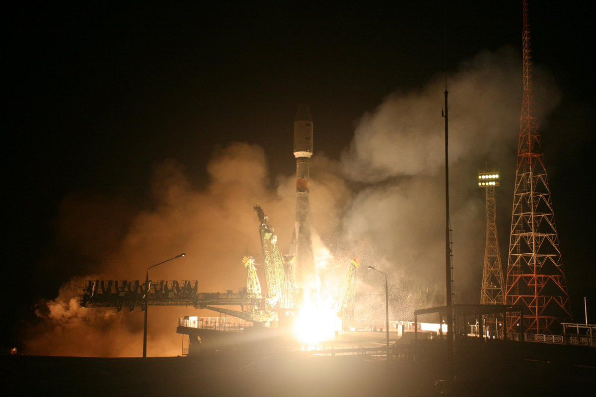 a Russian Soyuz carries the Egyptian Earth-observation satellite to orbit