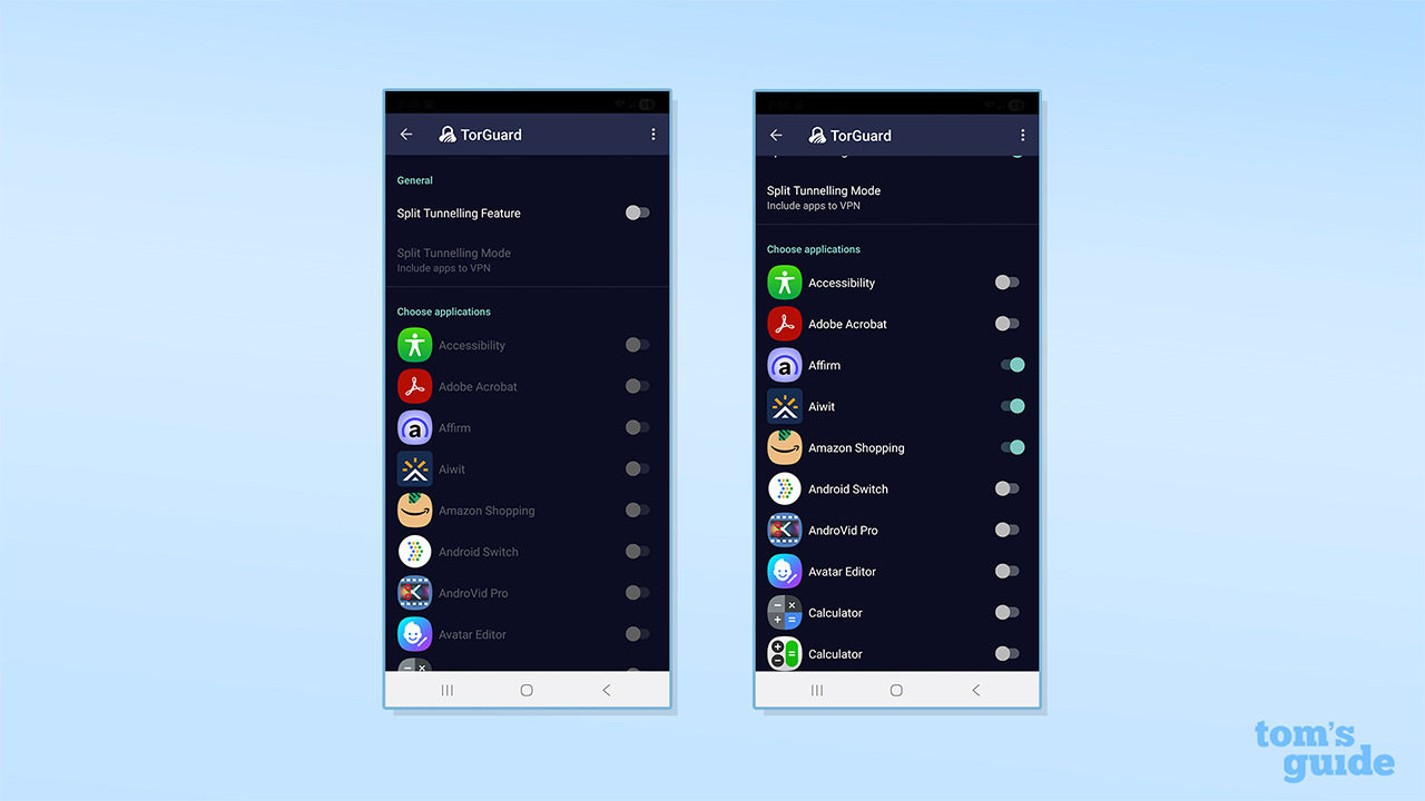 TorGuard split tunneling