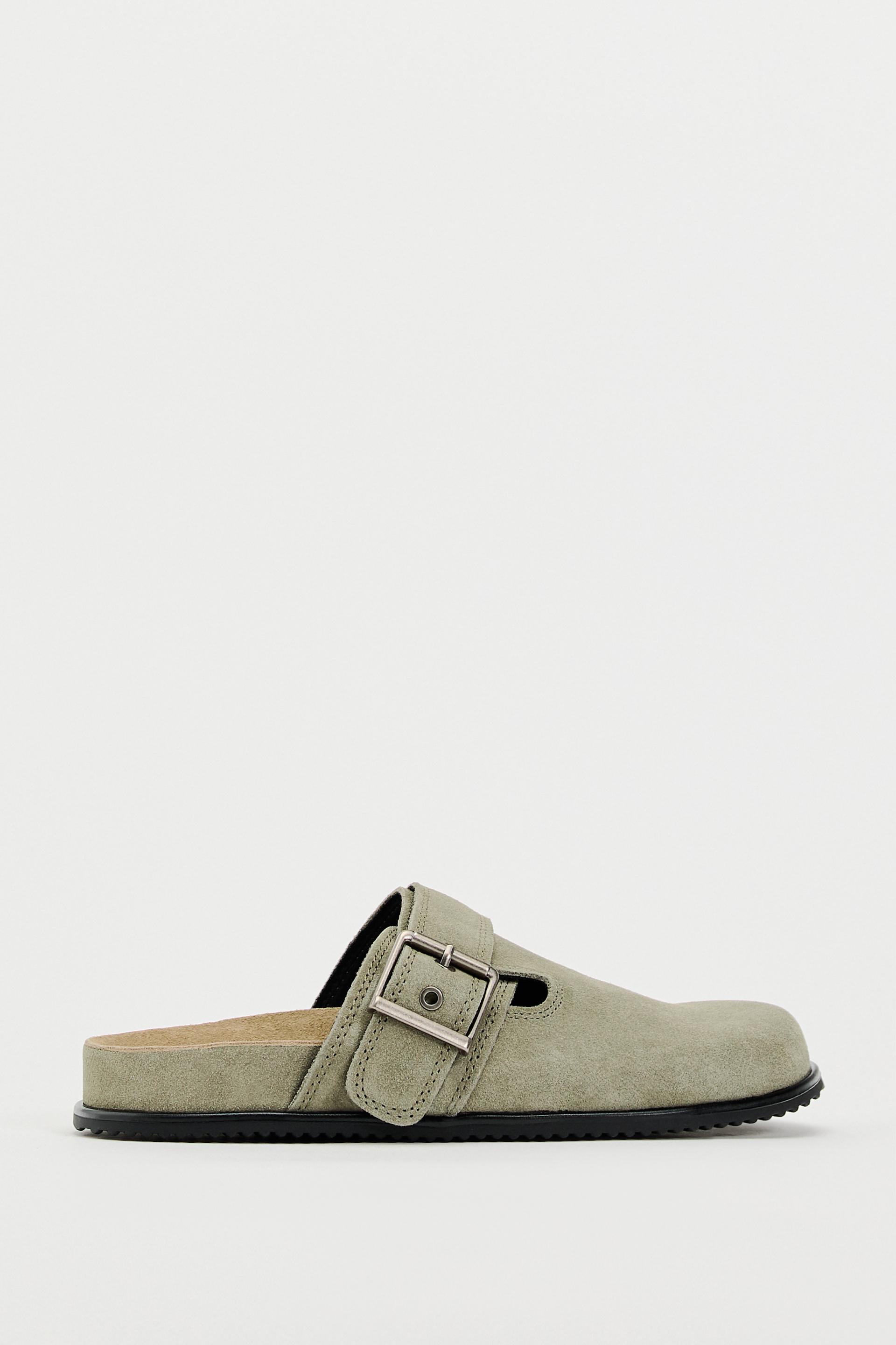 Split Suede Clogs With Buckle