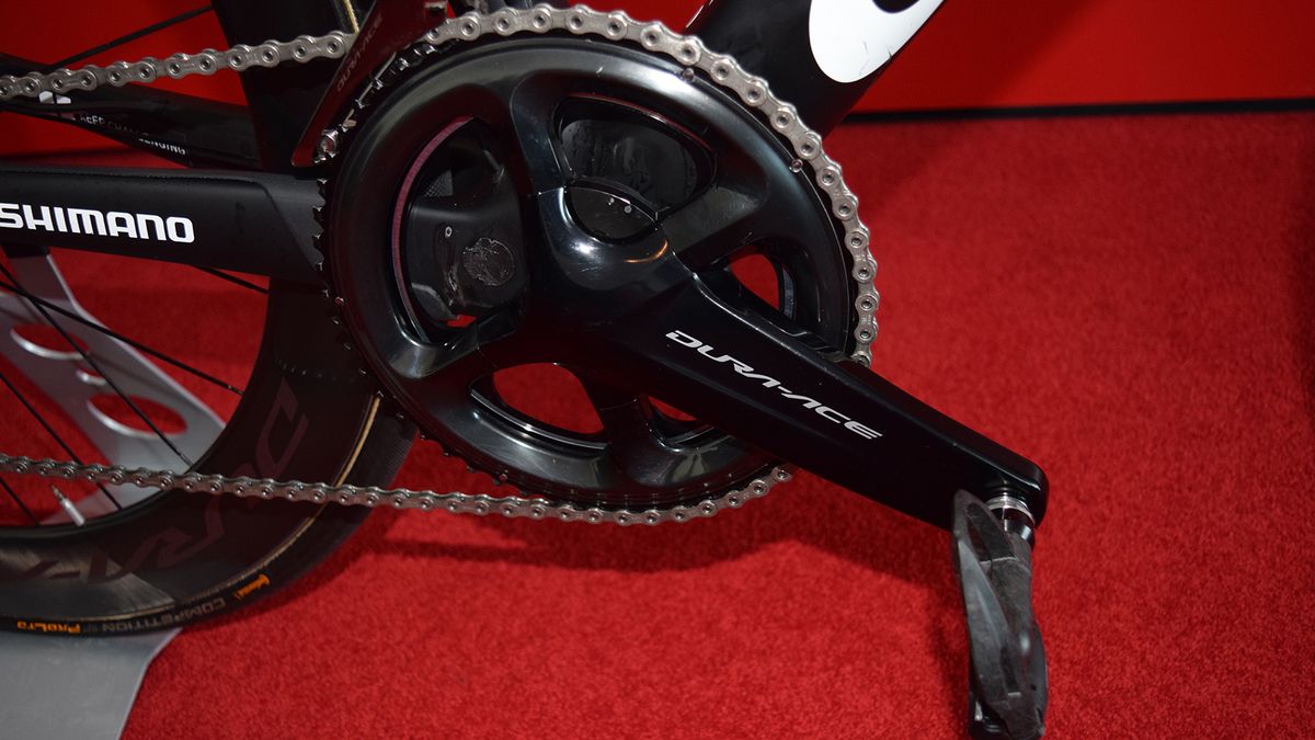 The Shimano Dura-Ace R9100 series crankset features the brand's integrated power meter