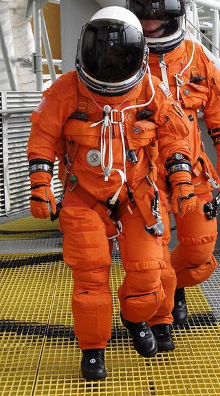 Astronaut in ACES suit from the STS-130 space shuttle mission.