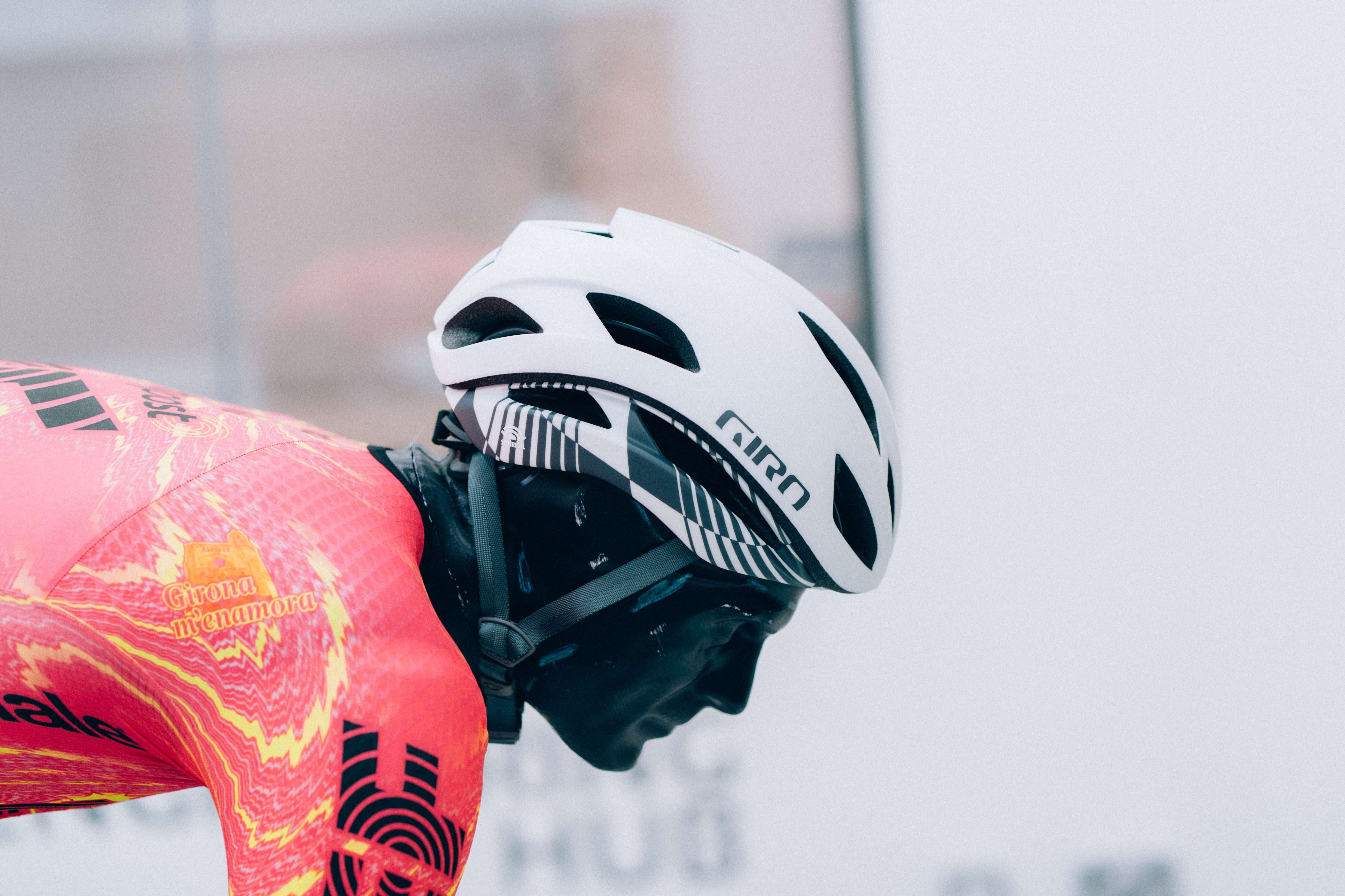 A close up of helmets being tested in the wind tunnel