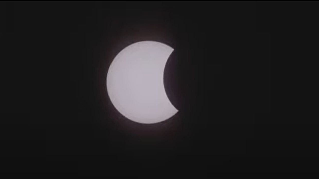 The moon passes in front of the sun in the only total solar eclipse of 2021 in this still from a video captured by Theo Boris and Christian Lockwood of the JM Pasachoff Antarctic Expedition from their observing point in Union Glacier, Antarctica on Dec. 4, 2021.