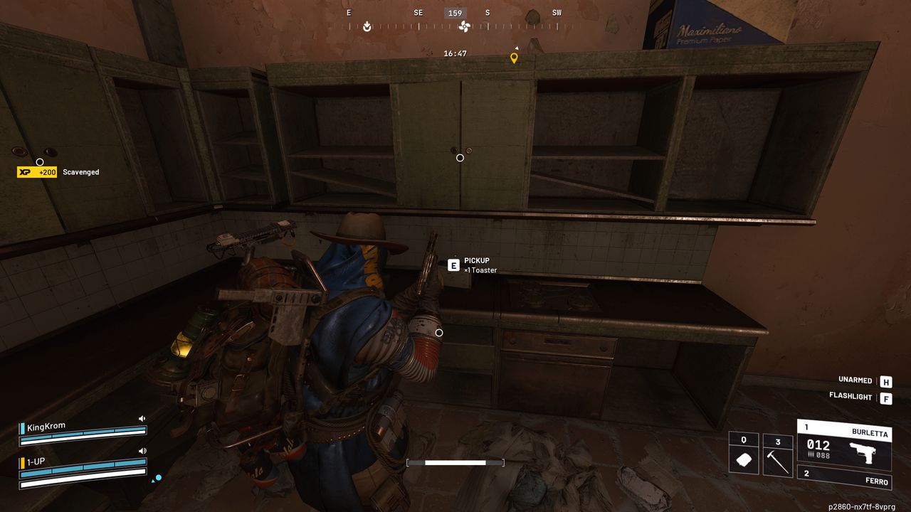 Arc Raiders toaster locations: A player looking at a toaster on a kitchen counter inside a dark house.