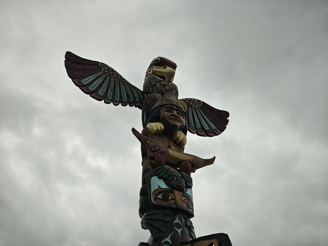 A wooden totem pole