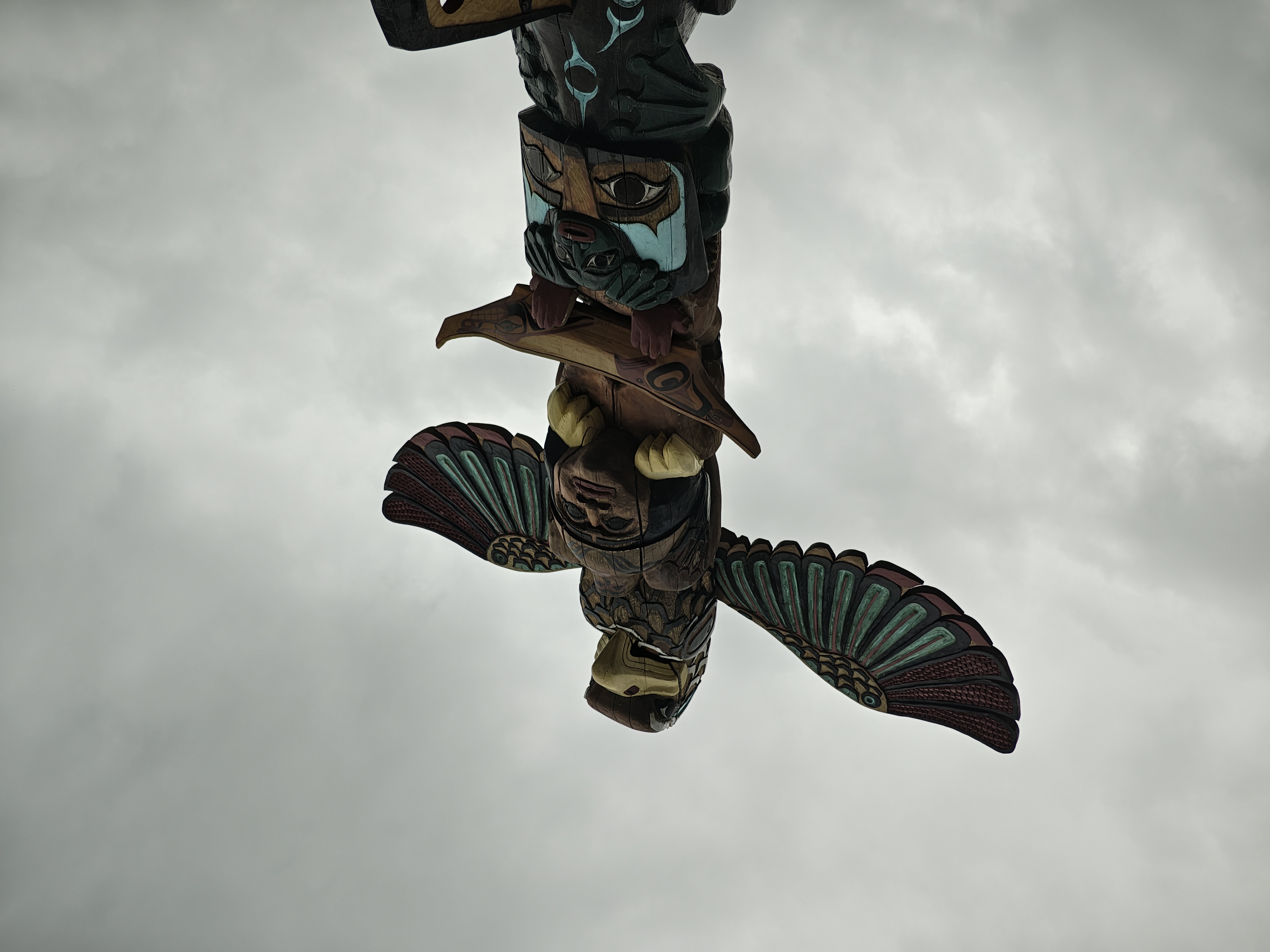 A wooden totem pole