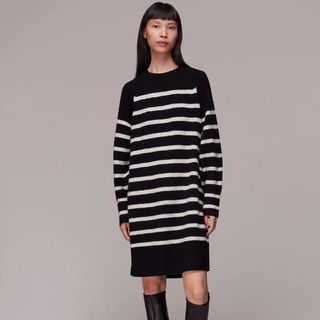 black and white striped knitted jumper dress
