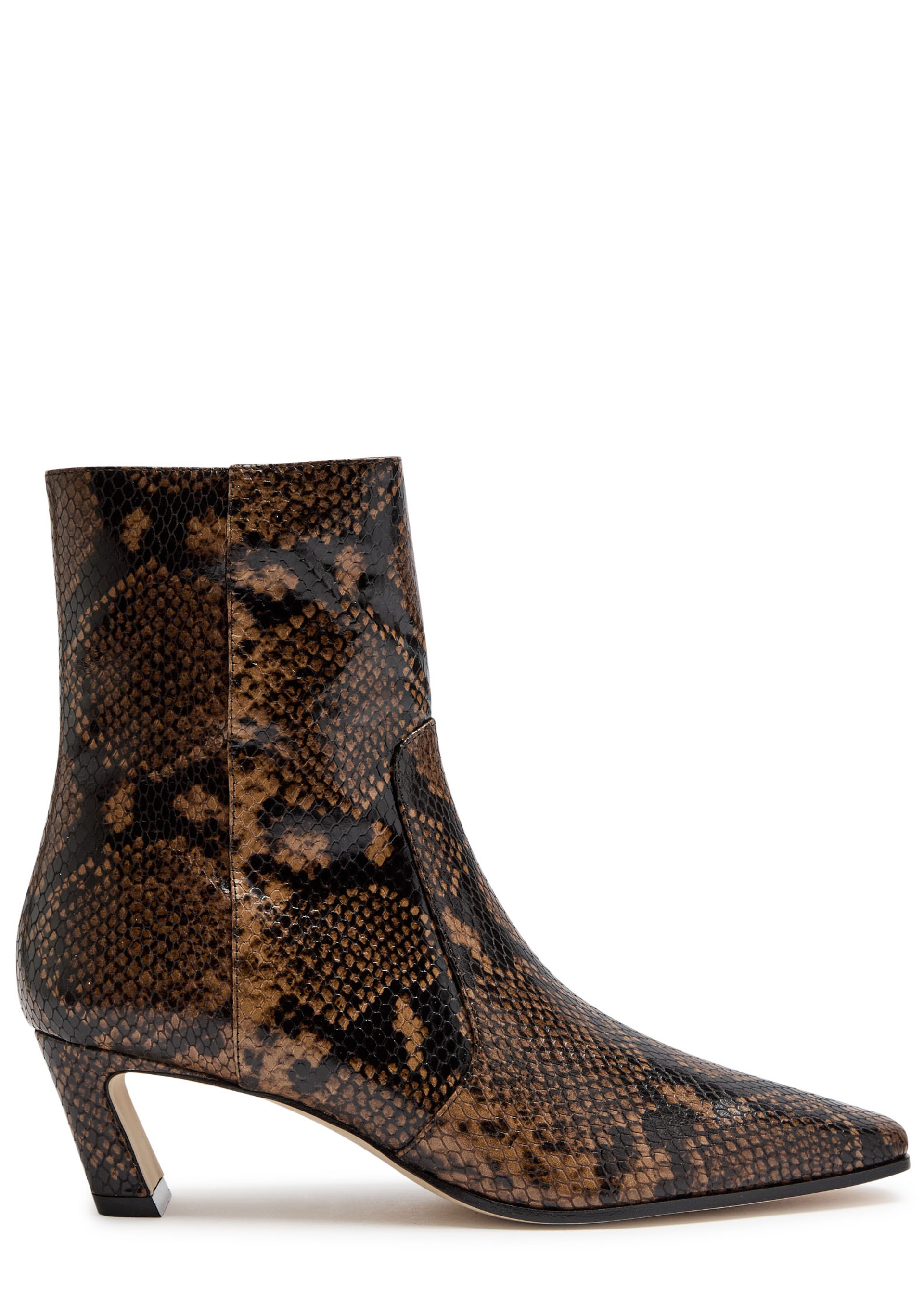 An image of Stuart Weitzman snakeprint boots.