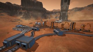 A chunky open-air factory on a dusty red world in game Eden Crafters