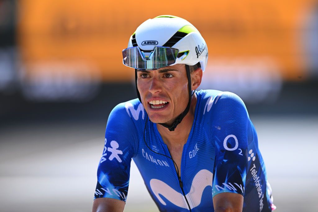 SUPERDEVOLUY LE DEVOLUY FRANCE JULY 17 Enric Mas of Spain and Movistar Team crosses the finish line during the 111th Tour de France 2024 Stage 17 a 1778km stage from SaintPaulTroisChateaux to Superdevoluy 1500m UCIWT on July 17 2024 in Superdevoluy Le Devoluy France Photo by Dario BelingheriGetty Images