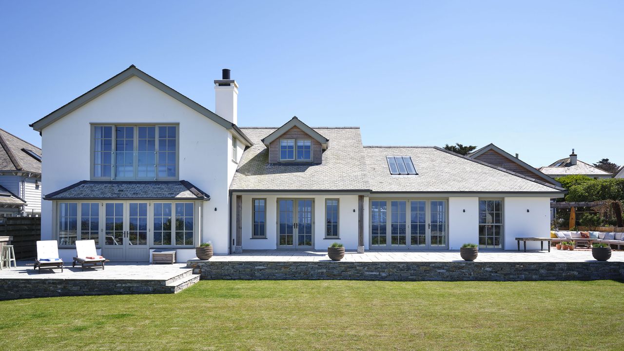 White exterior of Cornish coastal newbuild