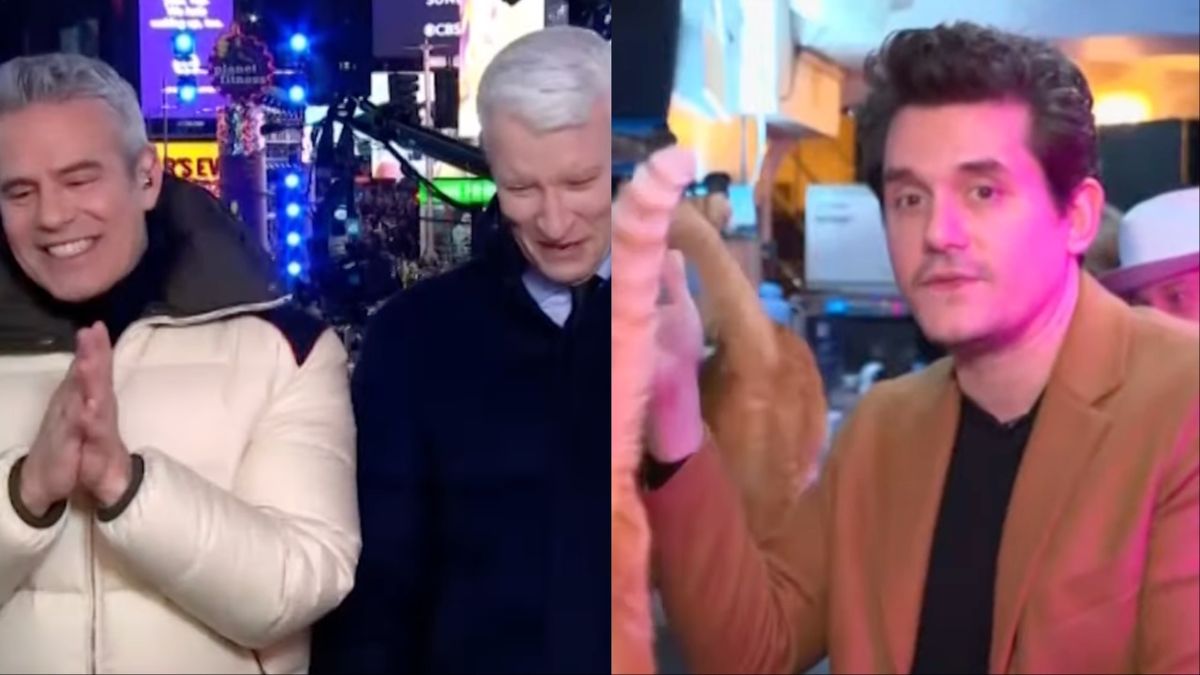 Andy Cohen and John Mayer during CNN&#039;s live broadcast of New Year&#039;s Eve