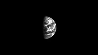 A black and white view of Earth.