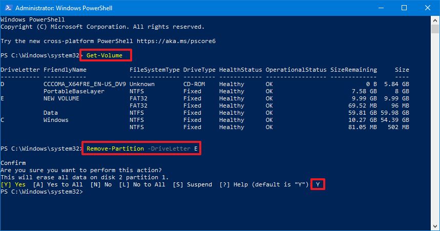 PowerShell remove partition