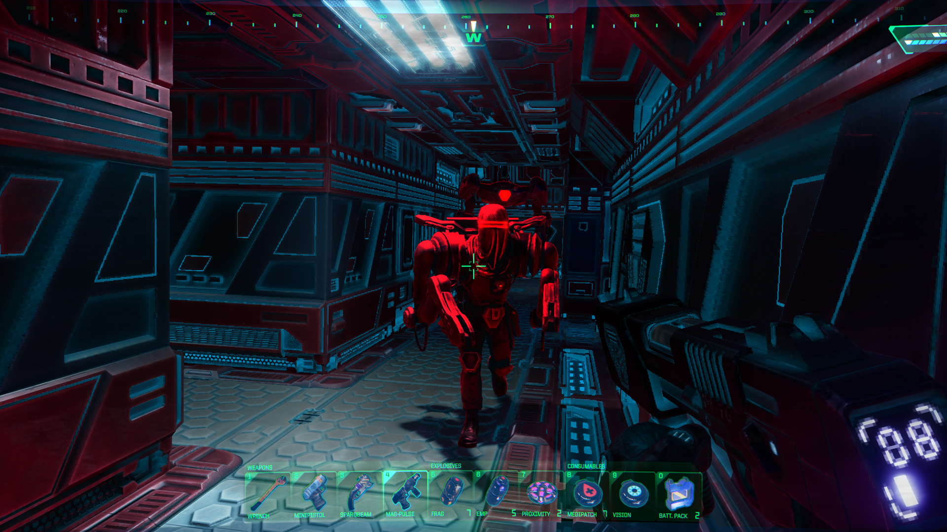 red-lit enemy attacking in system shock remake