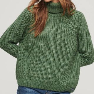 Superdry Green Slouchy Stitch Roll Neck Knit Jumper