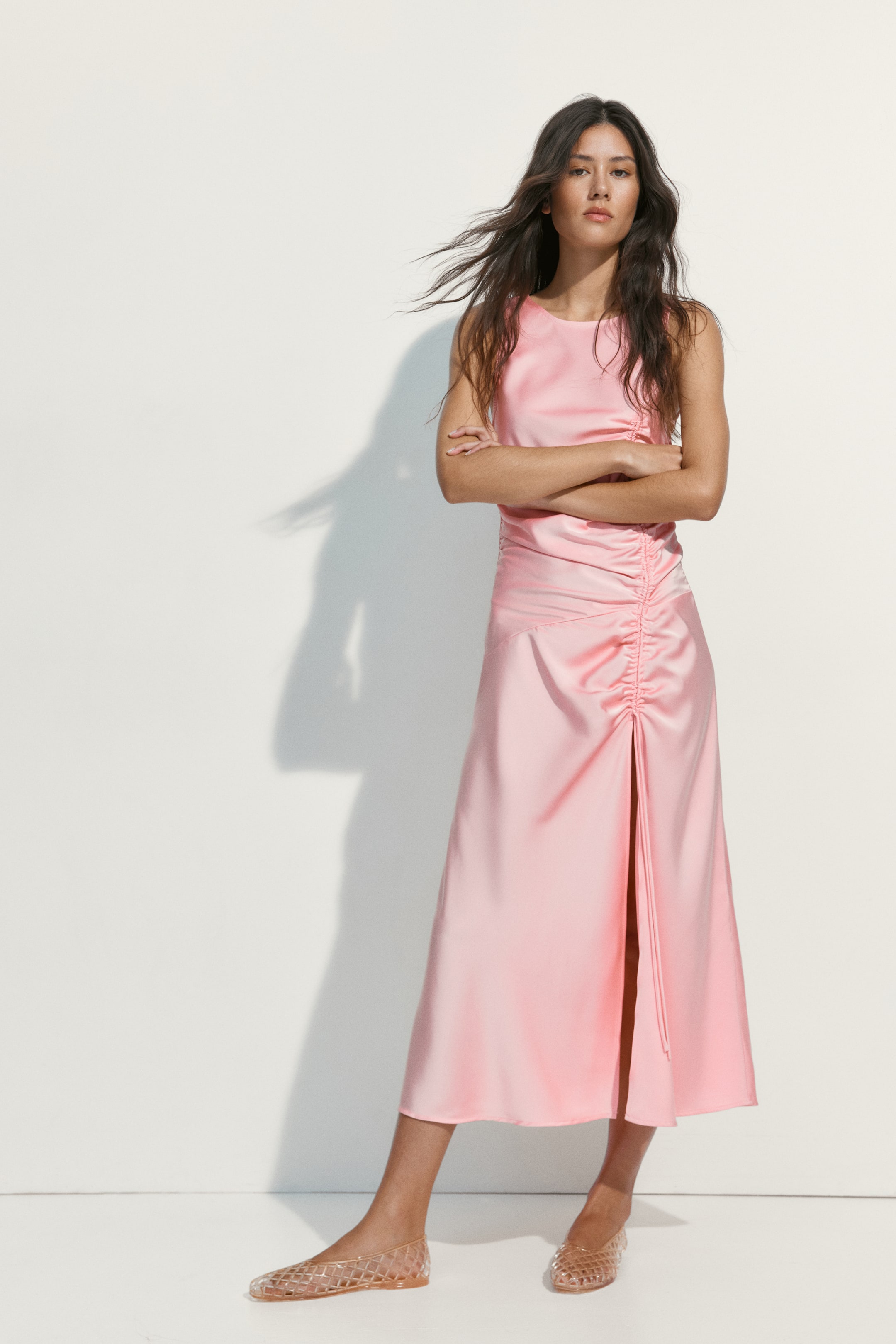 Drawstring-Detail Satin Dress