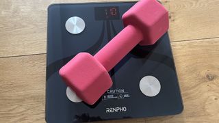 Renpho smart scale being tested by Live Science contributor Maddy Bidulph