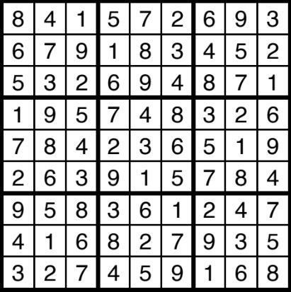 A solved sudoku.