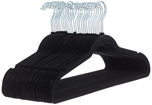 Amazon Basics Slim Velvet Non-Slip Suit Hangers - 30-Pack, Black/silver